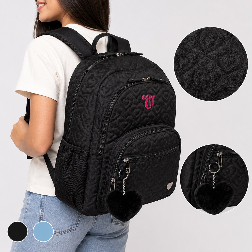 Mochila Escolar Grande Capricho Crush Preta 2 Compartimentos Sestini