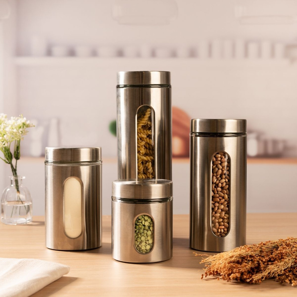 Conjunto 4 Pçs Potes Inox Hermético Durável Oferta Do Dia