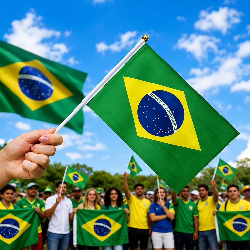 120 Bandeirinhas Do Brasil Copa Do Mundo 2026 De Mão Torcida Com Cabo Haste Manifestação Atacado