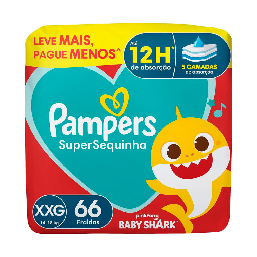 Fralda Pampers Supersequinha Tamanho XXG 66 Unidades Descartáveis Leve+ Por -