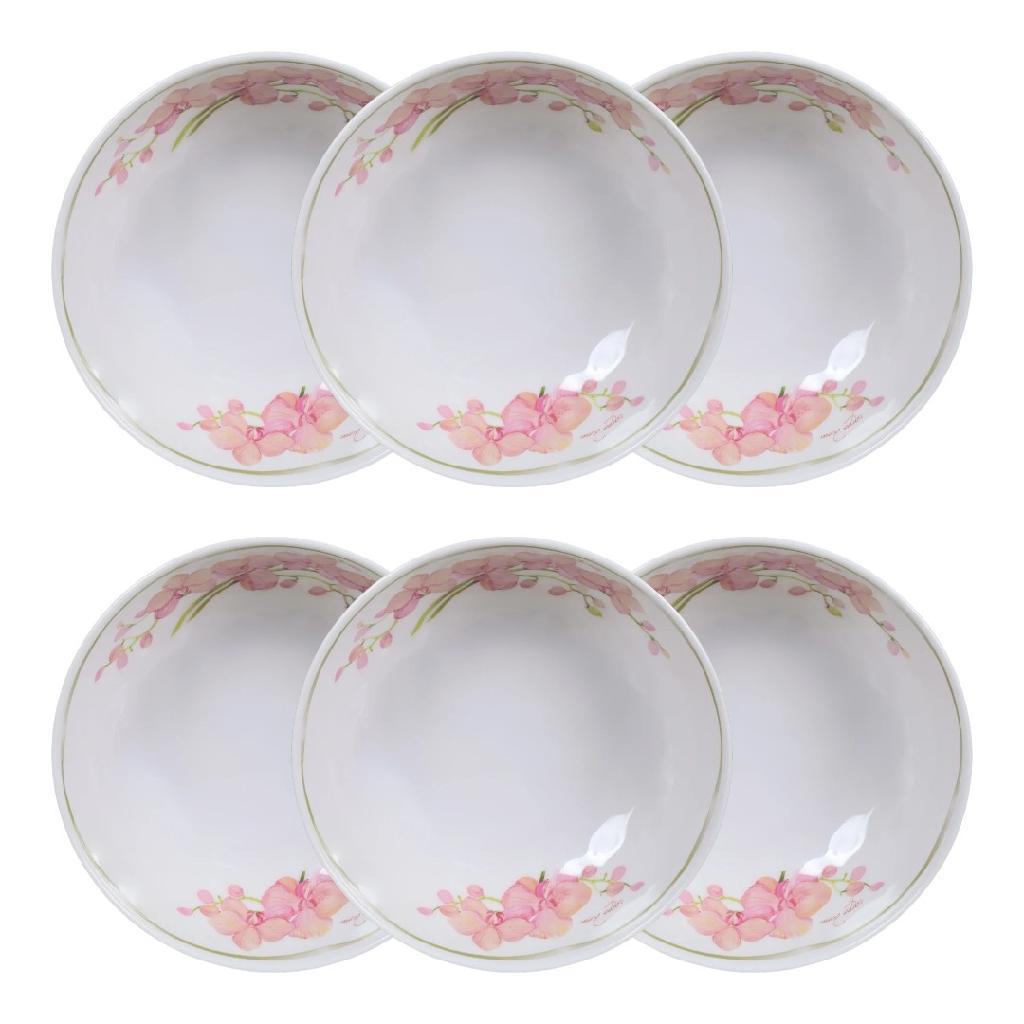 Kit 6 Bowls Tigelas Em Melamina 650ml Estampa Floral Orquídeas Carpe Diem Mesa Posta Completa