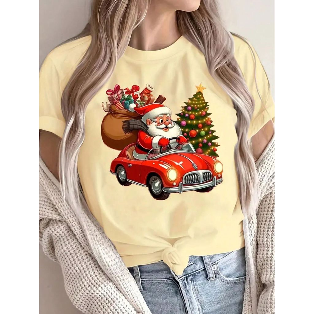 Camiseta Feminina Papai Noel Blusa Estampada Estilosa 100% algodão