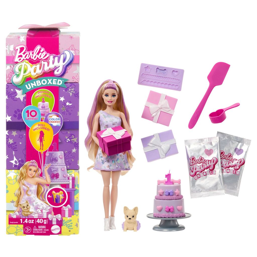 Boneca Barbie Party Unboxed Loira - Série Festa de Aniversário do Pet - JFG70 - Color Change - Mattel