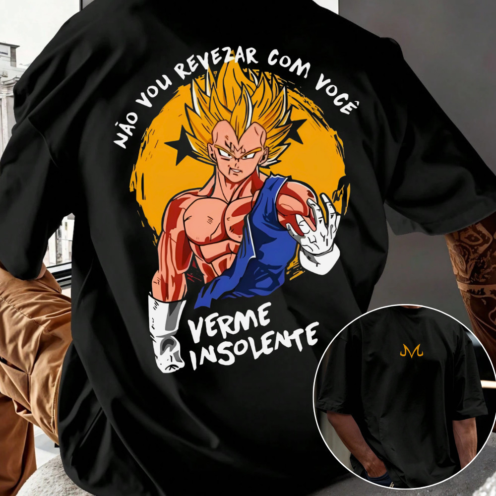 Camisa Camiseta Oversized para Academia Majin Vegeta Verme Insolente 100% Algodão - Envio Imediato
