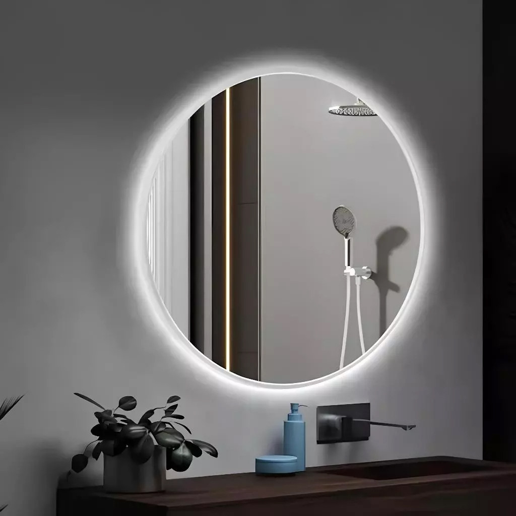 Espelho Decorativo Redondo para Escritório Sala Quarto Banheiro c/ Led 60cm+ Fita Dupla Face