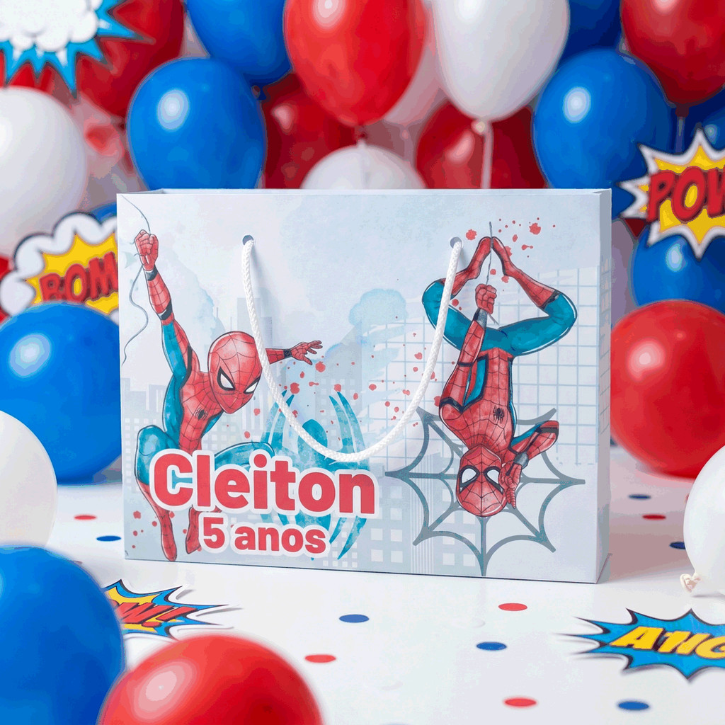 Sacolinha G para Festa de aniversário - Tema Homem aranha Personalizada com NOME E IDADE - Lembrancinha - Pegue e monte