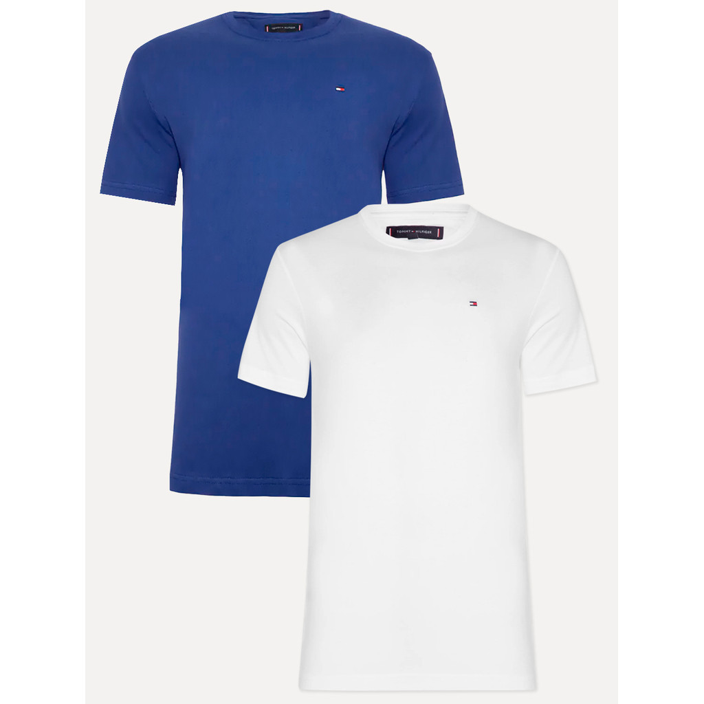 Kit Camisetas Tommy Hilfiger Original | Masculina Essential Branca/Azul Royal 2UN