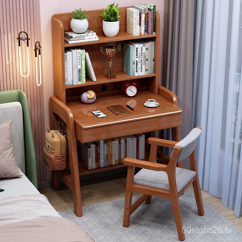 Escrivaninha de tamanho pequeno com estante, escrivaninha integrada para cabeceira de cama, mesa de escritório simples p