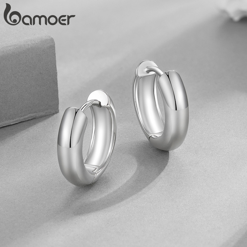 Brincos De Argola BAMOER Cor Prata Design Simples Joias Da Moda Presente Para Mulheres · foto 2