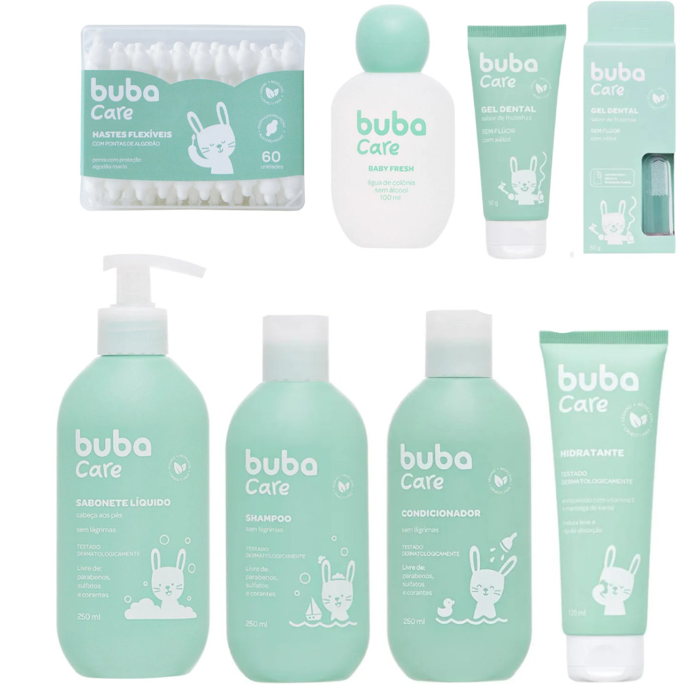 KIT BUBA CARE SHAM 250ML, COND 250ML, SAB LIQ 250ML , HIDRA 120ML, COLÔNIA 100ML+ HASTES+ GEL DENTAL