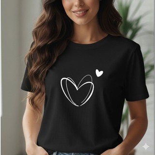 Camiseta Feminina Estampada Coração Blusa Feminina Dia a Dia T-shirt Feminina Estampada 100% Algodão