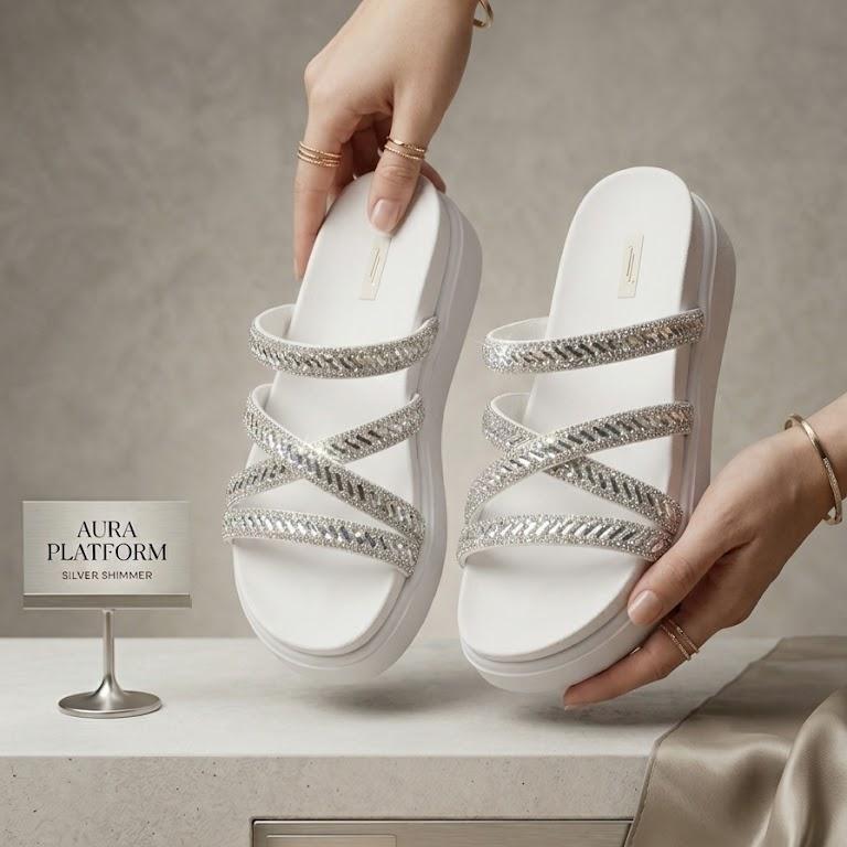 Papete Feminina com Strass Plataforma Alta Moderna Confortável Casual Fashion Festa e Passeio