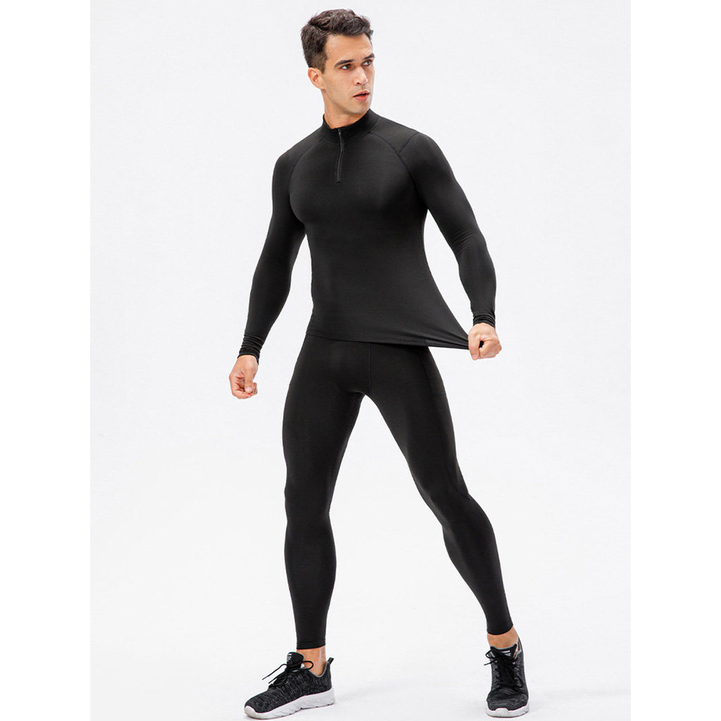Terno de ginástica masculino calças esportivas forro de lã de inverno quente gola alta correndo Fitness treinamento de f