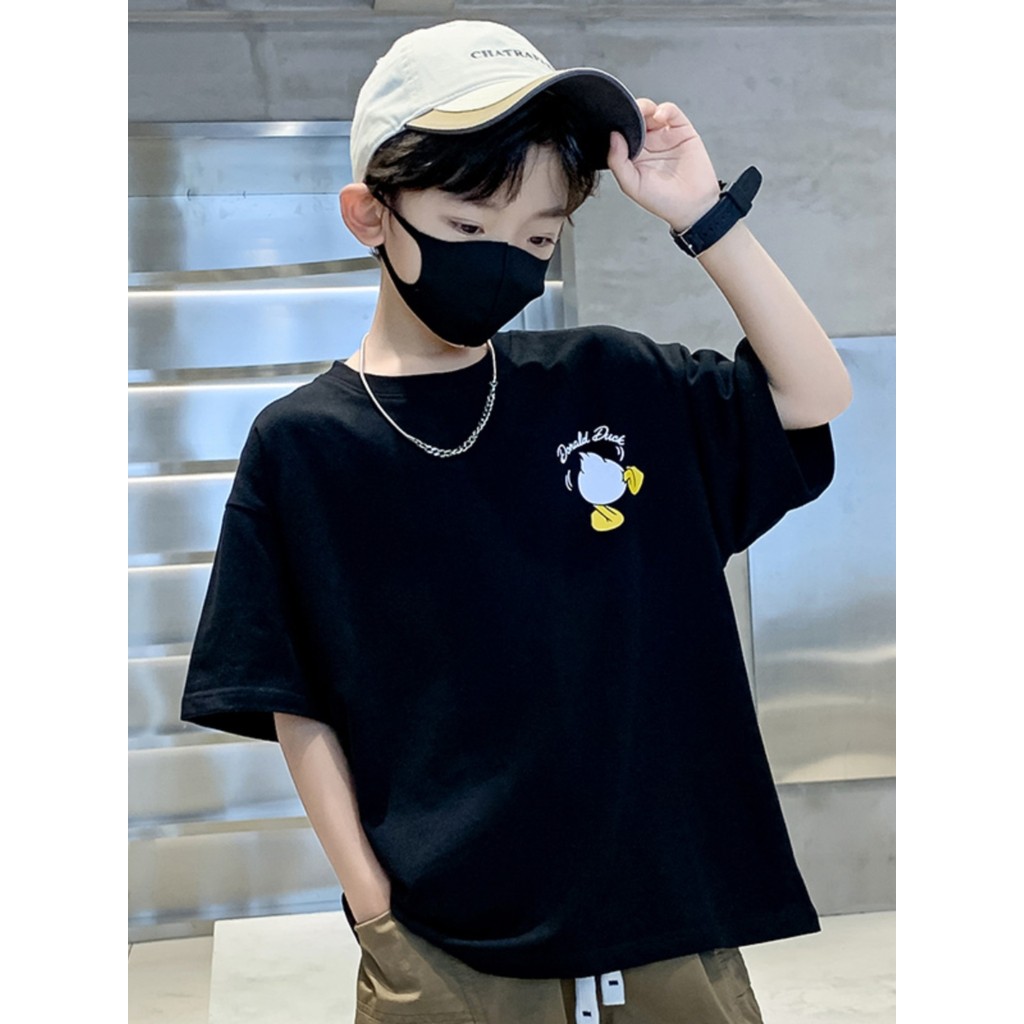 Verão puro algodão de manga curta roupas infantis meninos camiseta respirável crianças médio grande crianças versão core