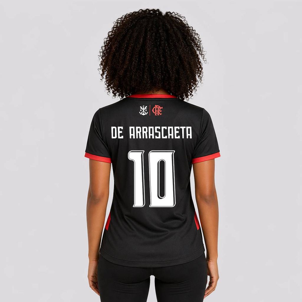 Camisa Flamengo Emoção Feminina Listrada Vermelha 10 De Arrascaeta