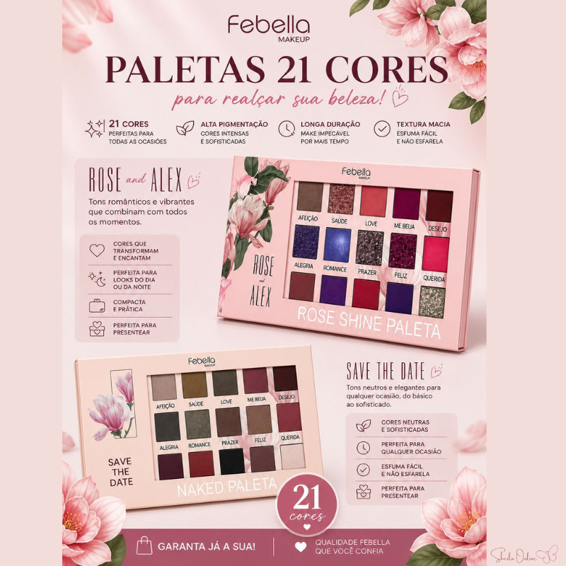 Paleta De Sombras Naked / Rose and Alex 21 Cores - Febella