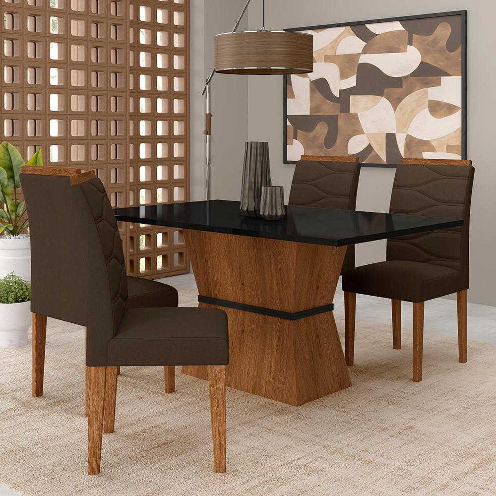 Mesa Com 4 Cadeiras 1,36 Antália Freijó/preto/suede Marrom - M.a