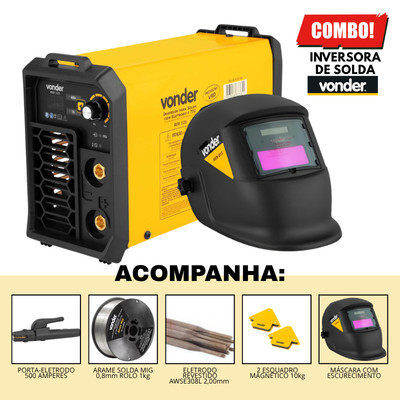 Kit Solda Completo com Inversor 120A Vonder + Máscara Automática + Eletrodos + Acessórios