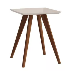Mesa Apoio Lateral de Sofá Classic Para Sala Quadrada Pés de Madeira Off White - Imcal Móveis