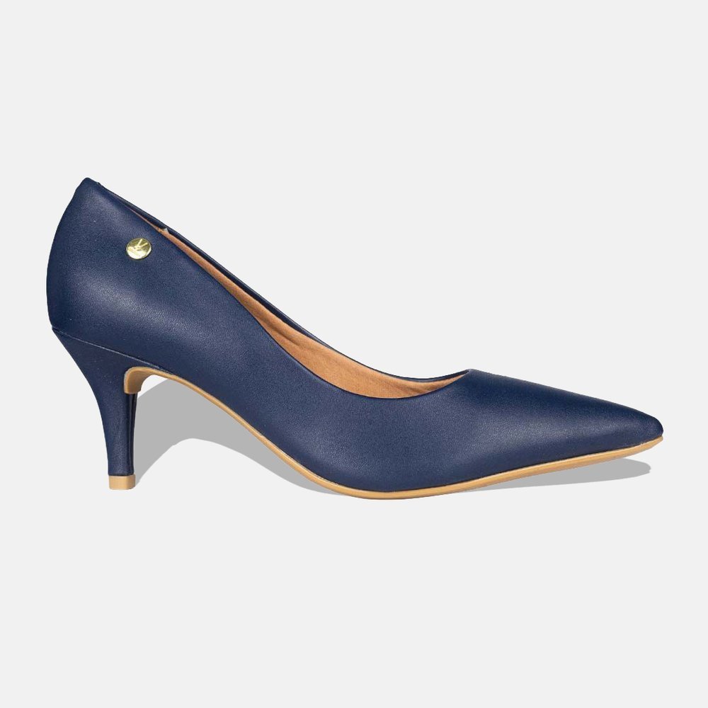 Sapato Scarpin Vizzano Bico Fino Salto Médio Pelica 1185.702.7286 Azul/Caramelo - 39