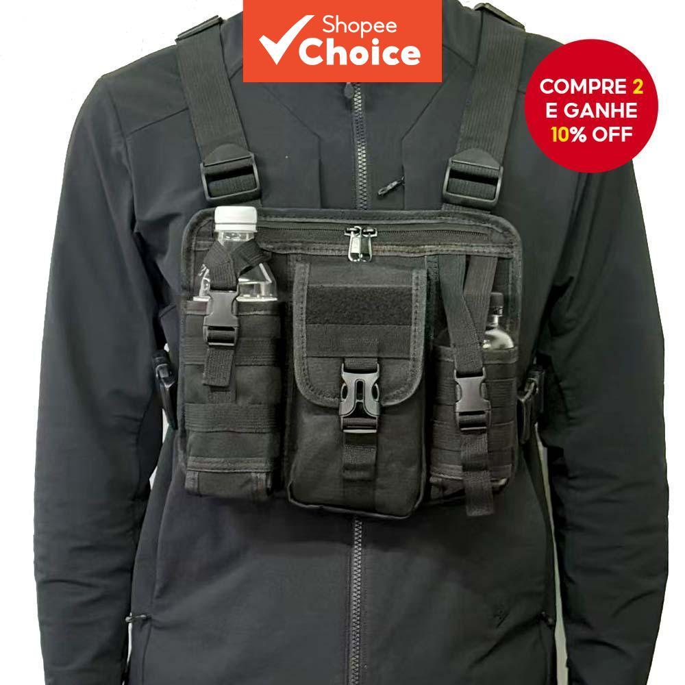 Mochila de múltiplos bolsos, bolsa peitoral multifuncional de nylon, cinto de bolsa para corrida, bolsa para homens