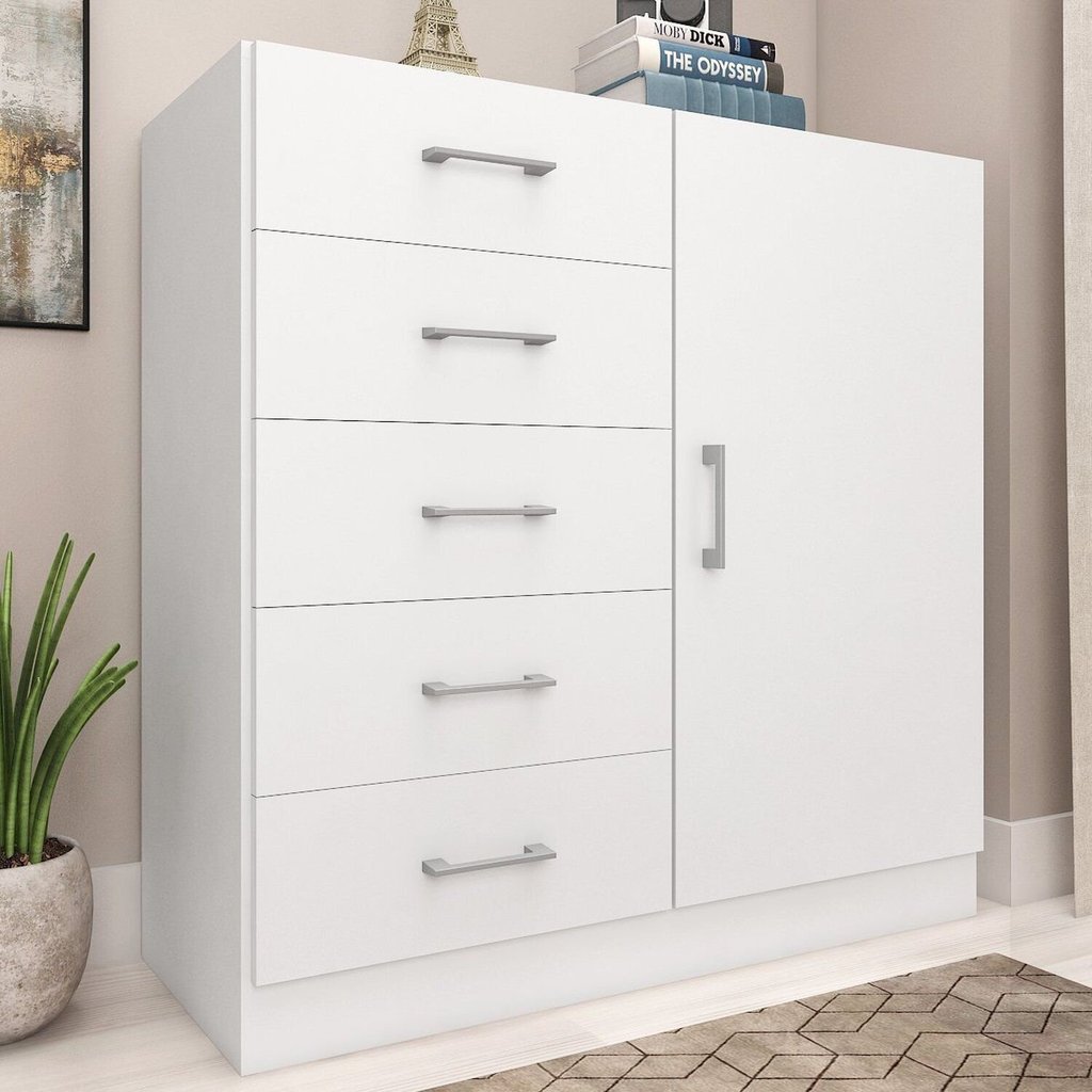 Cômoda para Quarto 5 Gavetas e 1 Porta Miami Branco