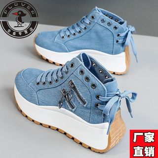 2026 Novos Sapatos De Lona Campus Feminino , Plataforma De Verão Cano Alto De Sola Grossa , Tênis Jeans Com Zíper Aument