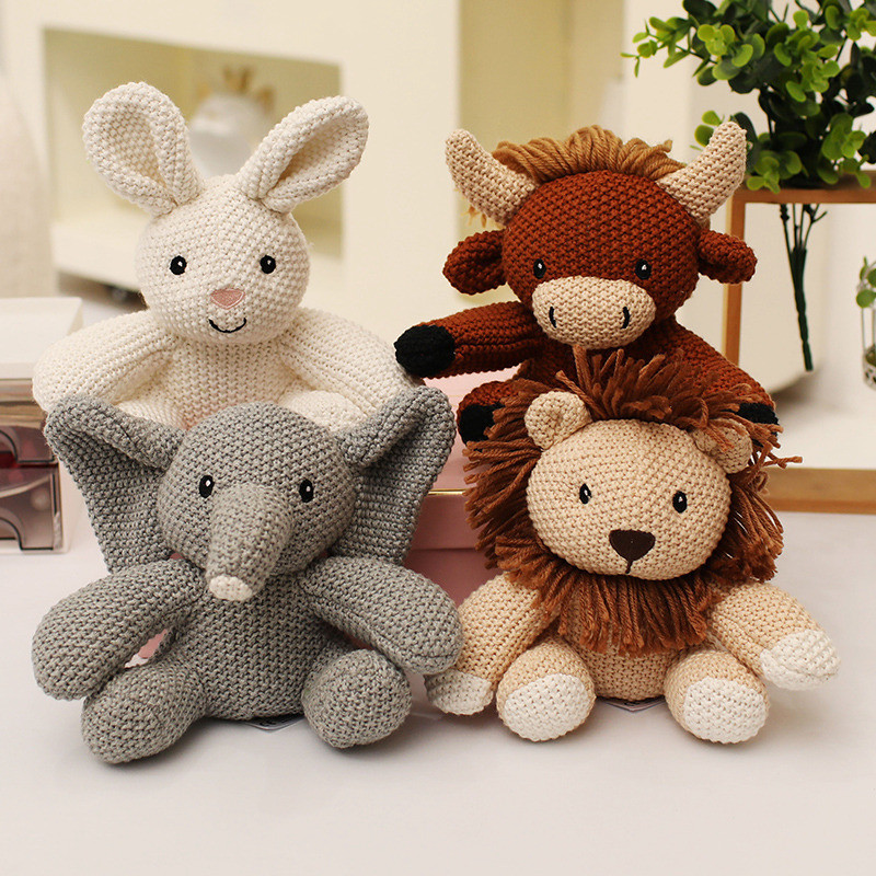 Brinquedo De Pelúcia Animal Tricotado À Mão Urso Macio Leão Elefante Boneca De Lã Jogo Seguro Presente Para Bebês Recém-