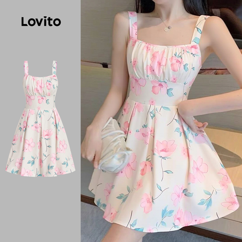 Lovito Vestido Casual com Padrão Plissado Vestido de Primavera/verão para Mulher