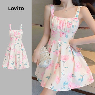 Lovito Vestido Casual com Padrão Plissado Vestido de Primavera/verão para Mulheres LK5ED272