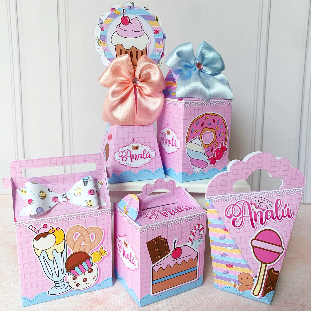 Kit Personalizados caixas Festa Doceria Confeitaria |Caixinha|Aniversário|Lembrancinha|Pegue e Monte