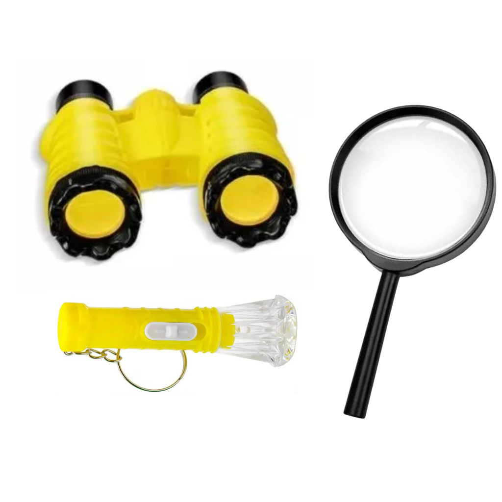 Kit Detetive Binóculos + Lanterna + Lupa infantil Colorido Lembrancinha Festa
