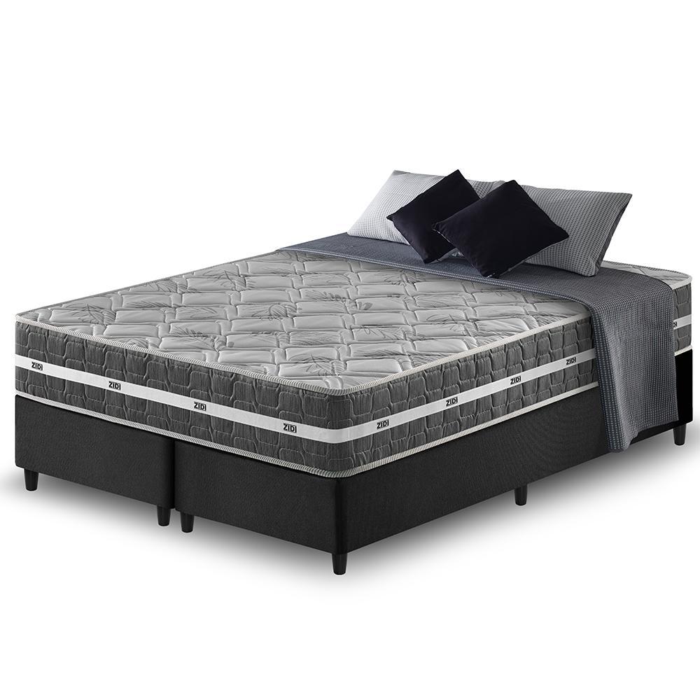 Cama Box King Bipartido Preto + Colchão Espuma D45 Ortopédico Zidi Brooklyn 193x203x62cm
