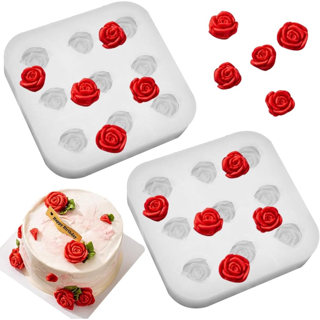 2 Pacotes de Molde de Silicone em Forma de Rosa para Confeitaria, Molde de Chocolate em Forma de Rosa com 9 Cavidades, M