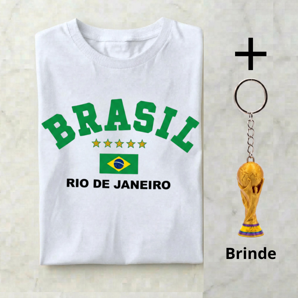 Camiseta Copa Do Mundo Brasil Rio De Janeiro Camisa Algodão Blusa Bandeira Estampada Jogo De Futebol