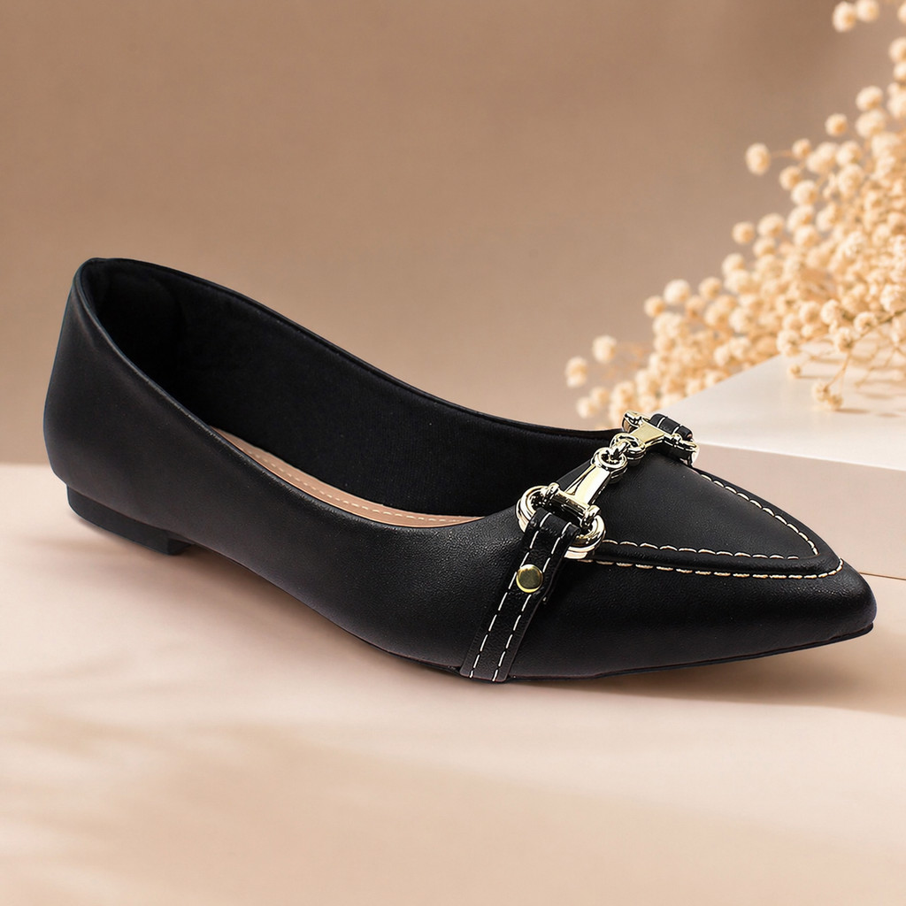 Sapatilha Mocassin Feminina Bico Fino Detalhe Metal Confortável Elegante Casual Moda Trabalho Social