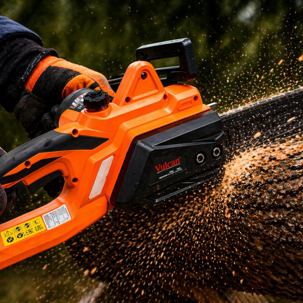 Eletrosserra Vulcan 2200W Alta Potência Para Sítio Corte de Lenha Podas Uso Intenso e Profissional