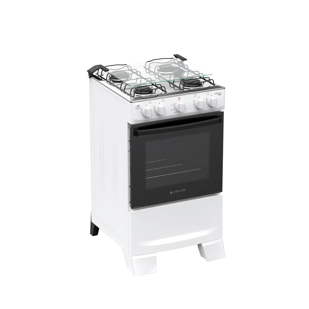 Fogão a Gás Cozinha Atlas Monaco Plus Bivolt 4 Bocas Branco 48 Litros Inox