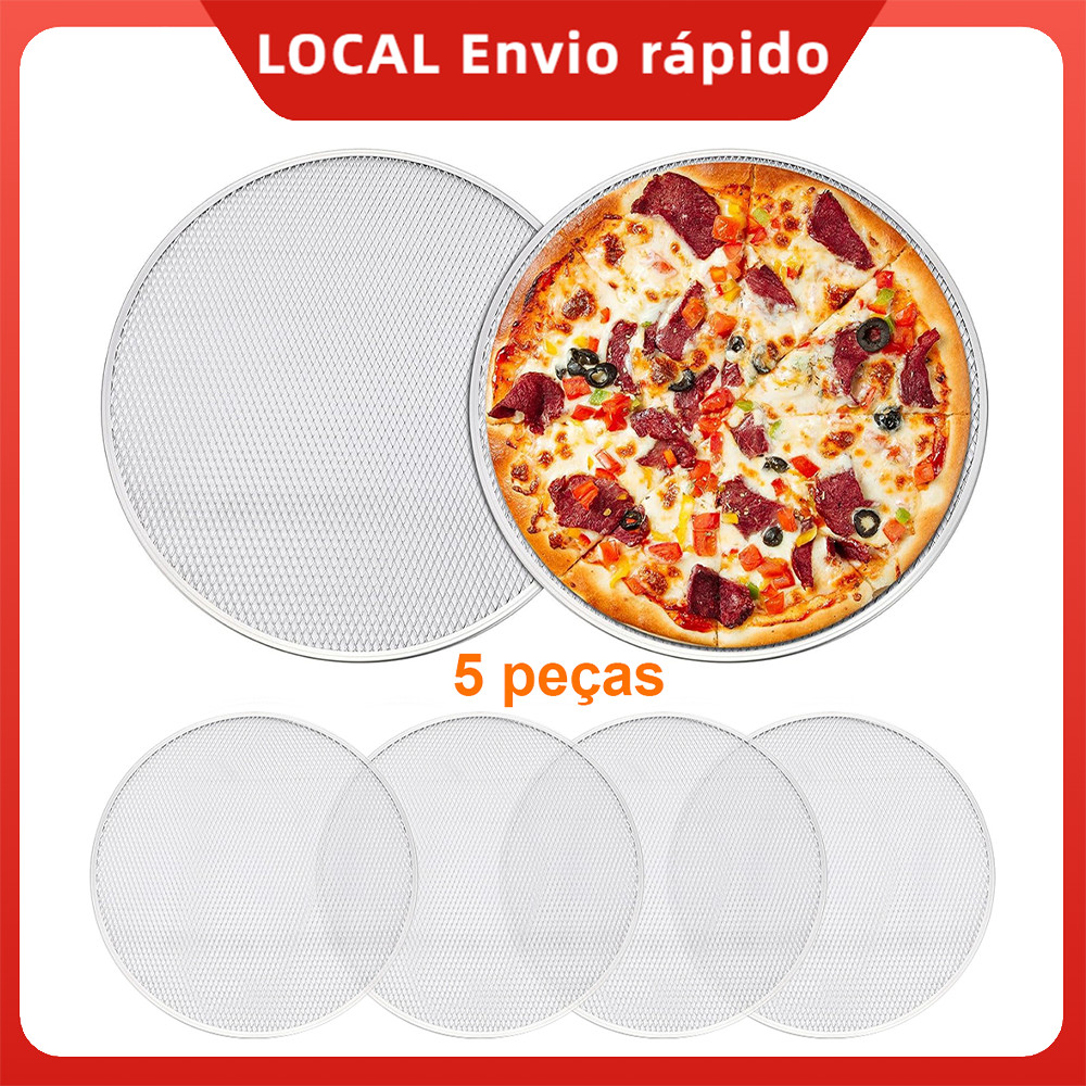 5 peças tela de pizza 35,5 cm com furos – Tela de Alumínio, Redonda, para Assar, Durável