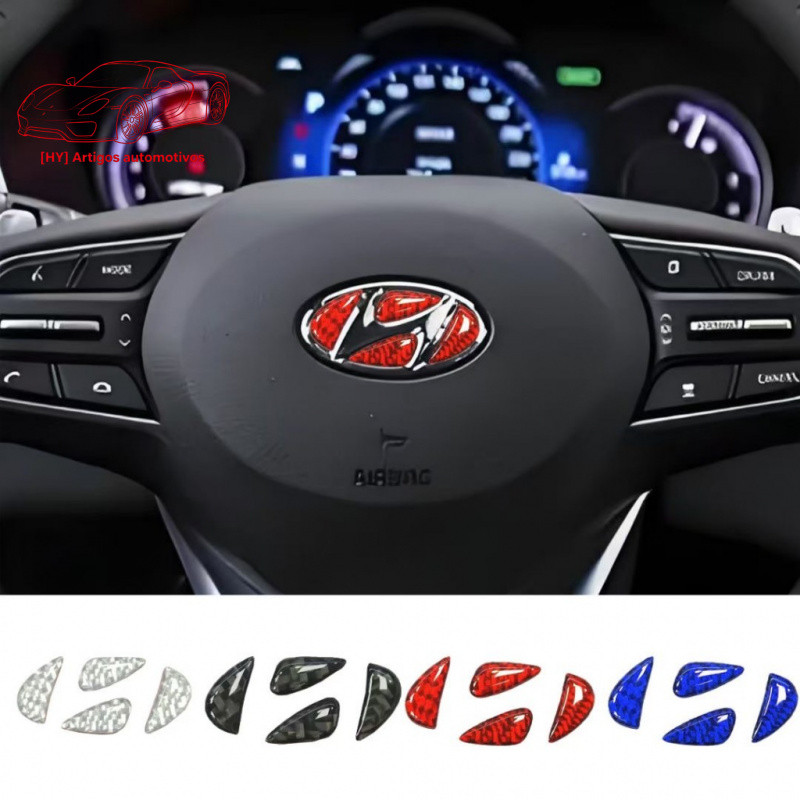 Adesivo Protetor Decorativo de Fibra de Carbono para Volante de Carro 3D para Hyundai Sonata Elantra Kona C