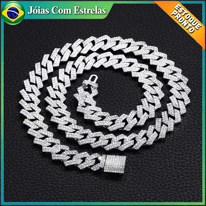 Colar cubano colar de corrente com cravação de gelo colar de diamantes hip-hop masculino