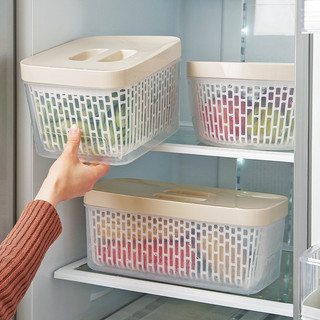Cesta de drenagem de camada dupla estilo japonês com tampa Caixa para manter frescos Geladeira doméstica Caixa de armaze