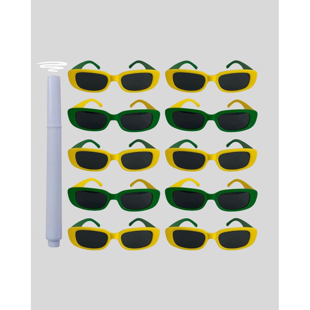 Kit 10 Oculos Brasil Copa Do Mundo Seleção Retro Verde E Amarelo + Caneta Giz