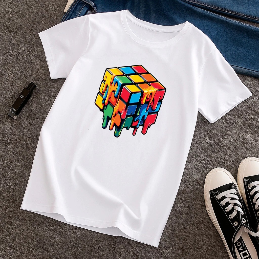 Camiseta Infantil Estampada Cubo Mágico Divertida Menino Menina 100% Algodão Confortável Dia a Dia Estilosa Escolar