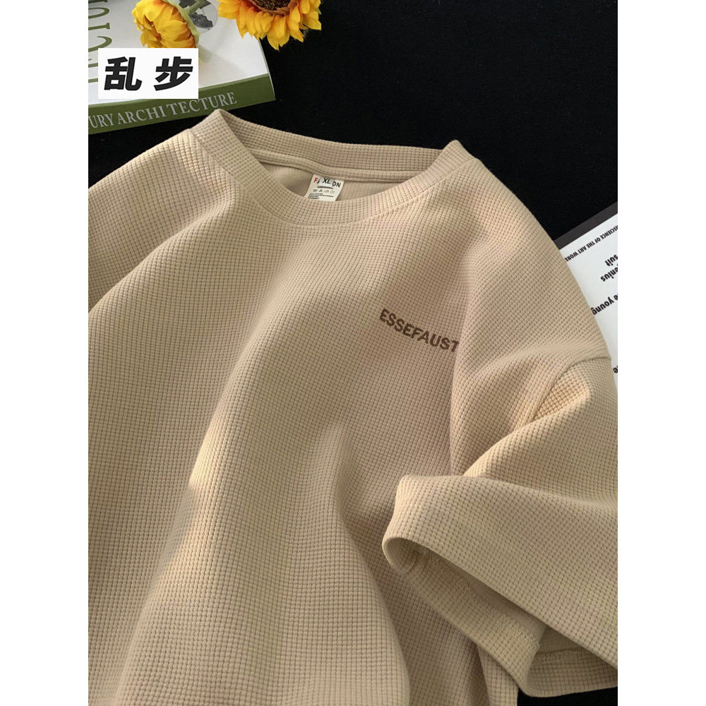 Waffle camiseta de manga curta masculina verão 2026 novo estilo Street Wear meia manga topo solto Casual meia manga t-