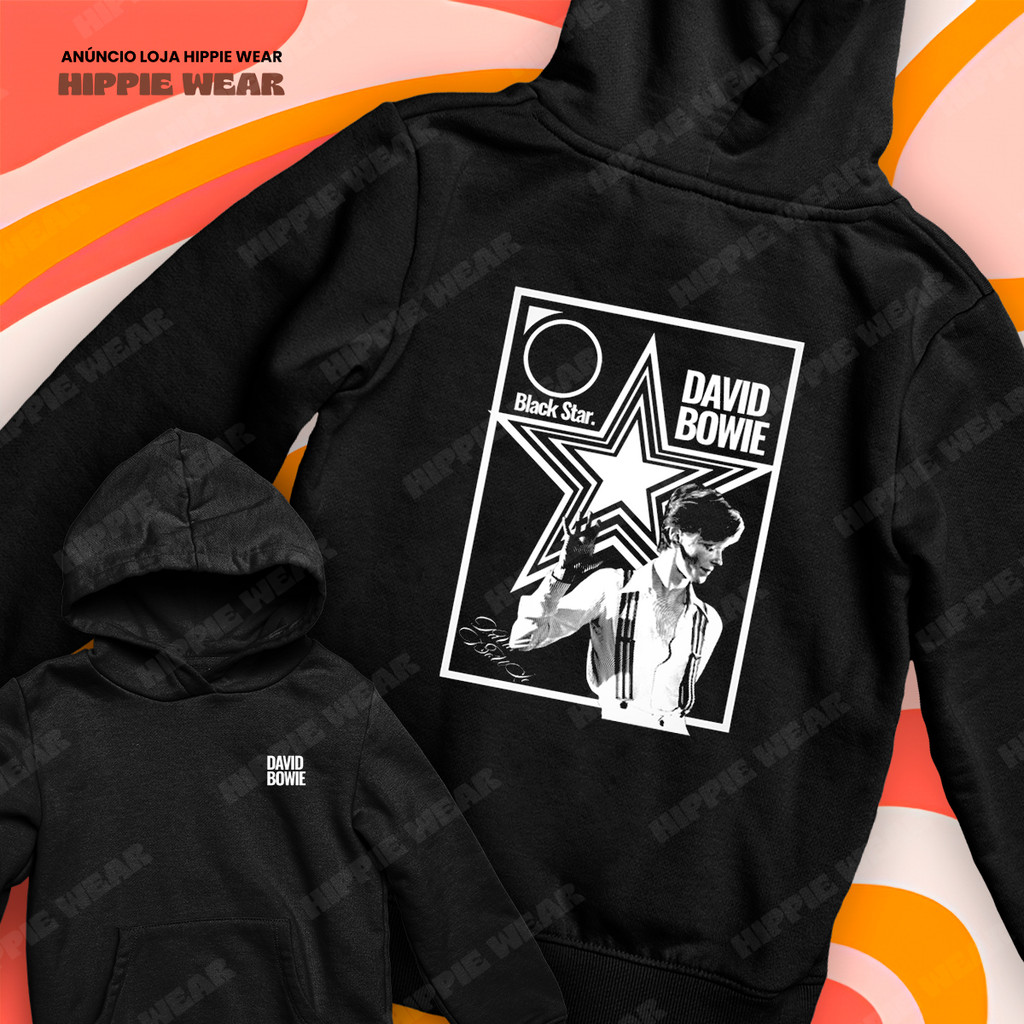 Moletom Canguru David Bowie Blackstar Rock Alternativo Frente E Verso Blusa De Frio
