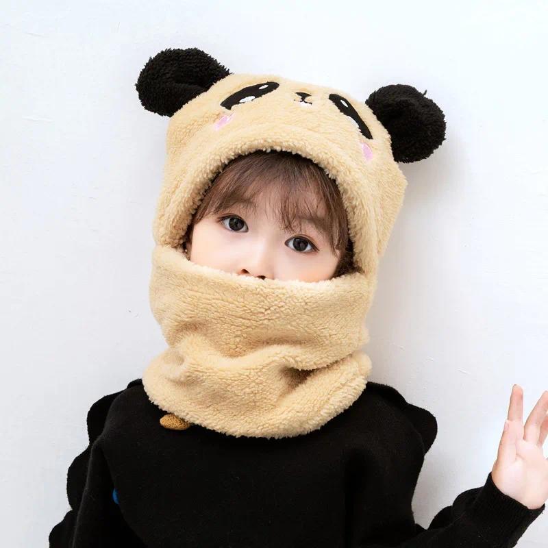 1 Pçs Novo Outono Inverno Crianças Chapéu Cachecol Tudo-Em-Um Engrossar Quente Bonito Dos Desenhos Animados Panda Gorro 
