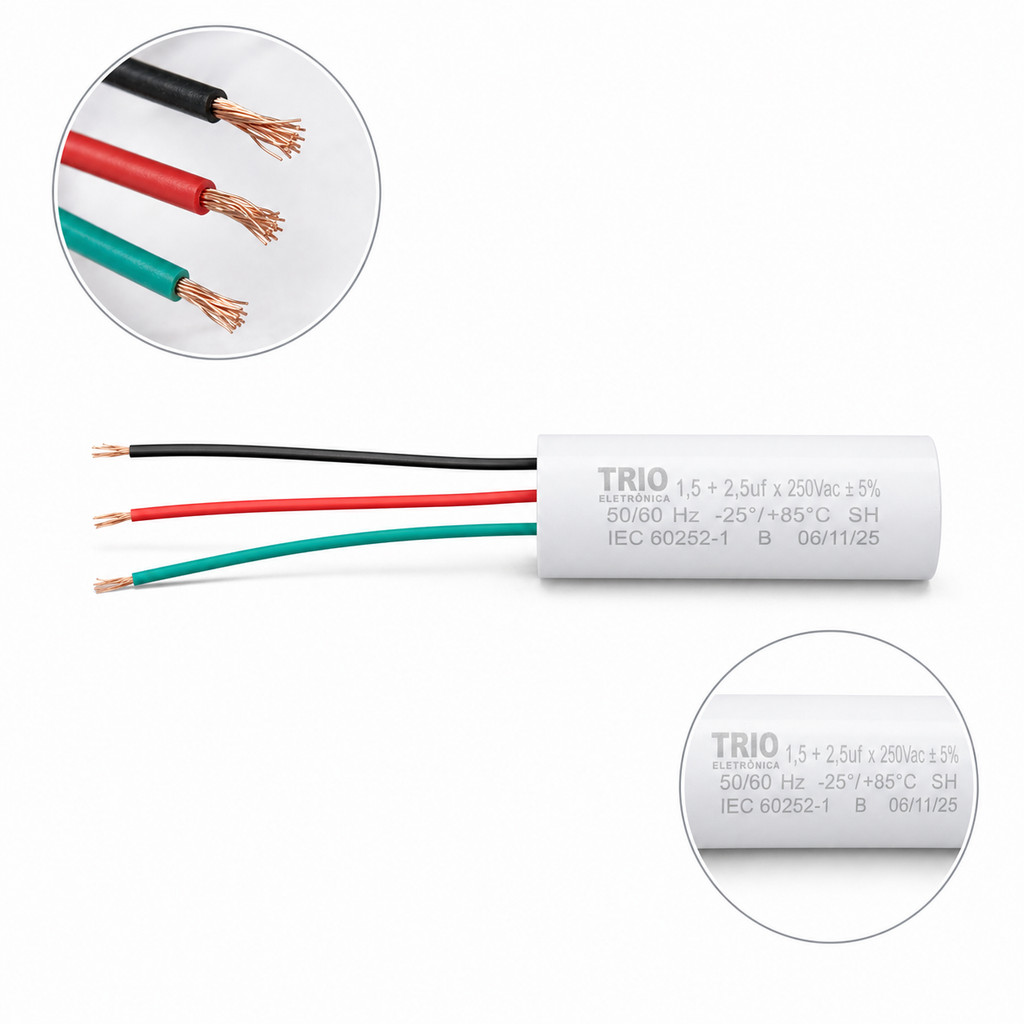 Capacitor 3 Fios Metalizado 1,5+2,5uf x250V