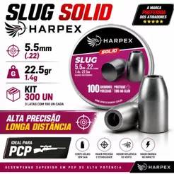 Kit 3x Chumbinho Slug 5.5mm Harpex 300un 22.5gr Alta Precisão PCP Longa Distância