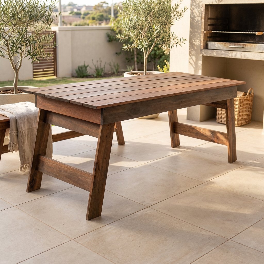 Mesa de Jardim Retangular 8 Lugares Rústica Madeira Maciça Eucalipto Gran Nogueira Yescasa